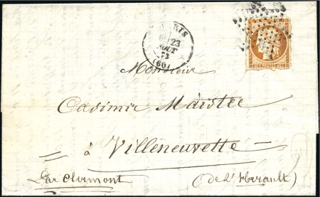 Stamp of Colonies françaises 1873 Lettre de Paris pour l'Hérault avec Cérès 40c