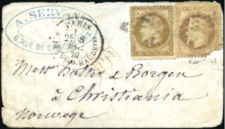 Stamp of France » Guerre de 1870-1871 Rare ballon monté pour la NORVEGE avec 40c +30c La