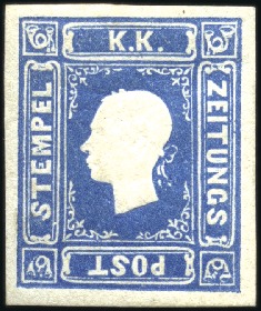 Stamp of Austria 1858-59 (1.05Kr) Blue newspaper stamp, mint, large