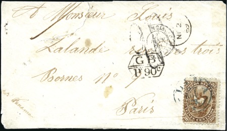 Stamp of Peru 1866 Llamas 20c brown tied by LIMA cds on envelope