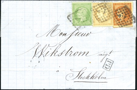 Stamp of France 1872 Lettre de Caen pour la SUEDE avec Yv. 20 +48 