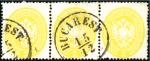 Stamp of Romania » Austrian Levant Post Offices 1863 2s Yellow, perf. 14, strip of three neatly ca
