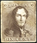 Stamp of Belgium 1849 Issue re-impressions of 1895 of the 10c brown