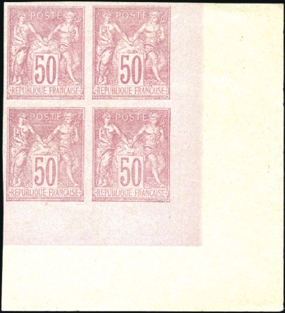 Stamp of France 1876 Sage 50c rose Type II en bloc de 4 cdf non de