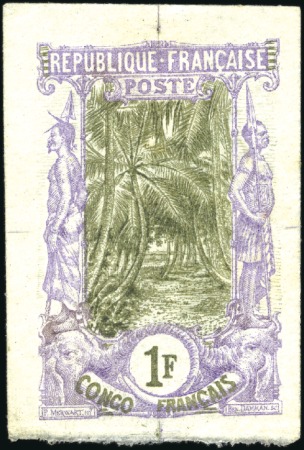Stamp of Colonies françaises » Congo 1900-04 1F Essai en violet et olive, non dentelé, 
