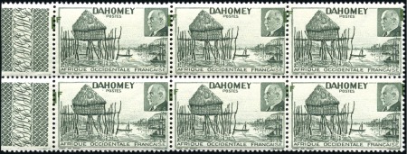 Stamp of Colonies françaises » Dahomey 1941 1F Pétain en bloc de six avec "1F" très dépla