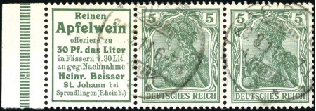 Stamp of Germany » German Empire 1905-13 Germania 5pfg green used se-tenant pair (5