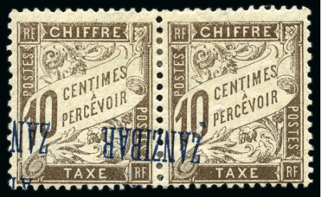 Stamp of Colonies françaises » Zanzibar (Poste française) Taxe 1897 1a sur 10c brun en paire neuf avec surch