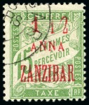 Stamp of Colonies françaises » Zanzibar (Poste française) Taxe 1897 1 1/2a sur 15c, Lot de 3 variétés avec "