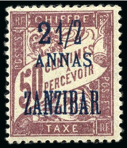 Stamp of Colonies françaises » Zanzibar (Poste française) 1897 Erreur de surcharge 2 1/2a sur 50c, neuf, TB,