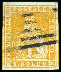 Stamp of Italian States » Tuscany 1851-52 1s Bistre-orange on grey, huge margins all