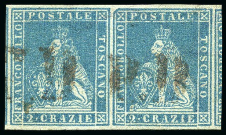 Stamp of Italian States » Tuscany 1851-52 2cr Blue on grey, large margined pair with