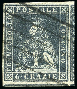 Stamp of Italian States » Tuscany 1851-52 6cr Dark grey on grey, enormous margins al