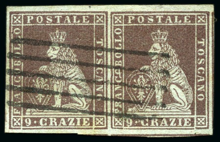 Stamp of Italian States » Tuscany 1851-52 9cr Brown-lilac on blue, horizontal pair w
