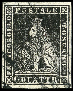 Stamp of Italian States » Tuscany 1857 1q Black, large margins all around with inter