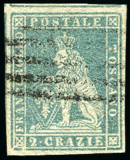Stamp of Italian States » Tuscany 1857 2cr Greenish greyish blue, large margins all 