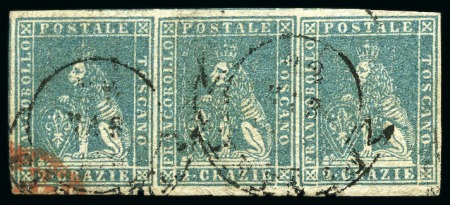 Stamp of Italian States » Tuscany 1857 2cr Greenish greyish blue, horizontal strip o
