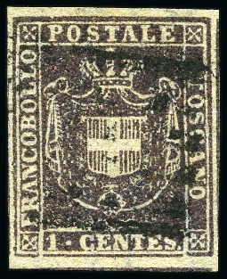 Stamp of Italian States » Tuscany 1860 1c Brown-violet, large margins all around wit