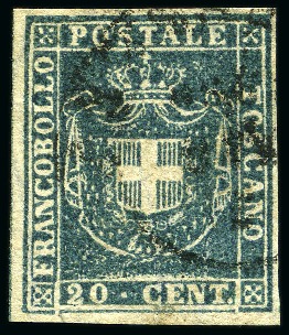 Stamp of Italian States » Tuscany 1860 20c Greyish blue, large margins all around sh
