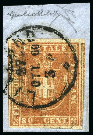 Stamp of Italian States » Tuscany 1860 80c Pale red,, huge margins all around with p