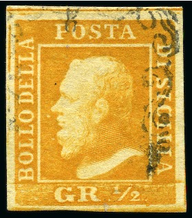Stamp of Italian States » Sicily 1859 1/2gr Orange, plate I, huge margins all aroun