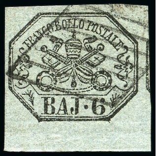 Stamp of Italian States » Papal States 1852 6b Greenish grey, huge margins all around wit