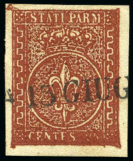 Stamp of Italian States » Parma 1853-55 25c Red-brown, huge margins all around and