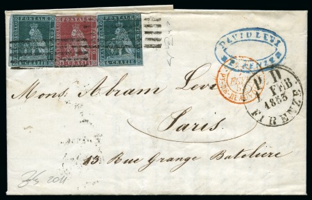 Stamp of Italian States » Tuscany 1851-52 4cr Greenish blue (2) on blue together wit