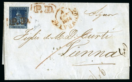 Stamp of Italian States » Tuscany 1851-52 6cr Violet-blue on blue, just clear to ver