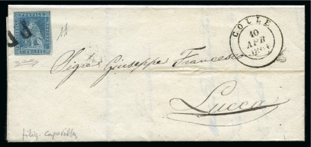 Stamp of Italian States » Tuscany 1851-52 2cr Light blue on grey, INVERTED waternark