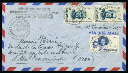 Stamp of Colonies françaises » TAAF 1948 Madagascar 4F et paire de 6F sur pli de St Pa