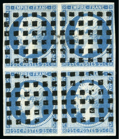 Stamp of France 25c Empire non dentelé en bloc de 4 obl. gros poin