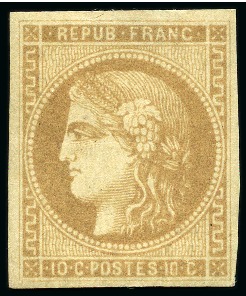 Stamp of France 10c bistre Report I, neuf avec gomme d'origine, TB