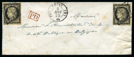 Stamp of France 1849 20c noir x2 sur enveloppe pour la Belgique av