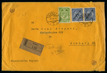 Stamp of Austria » Austrian stamps used in Liechtenstein 1919 Registered express cover to Hamburg franked A