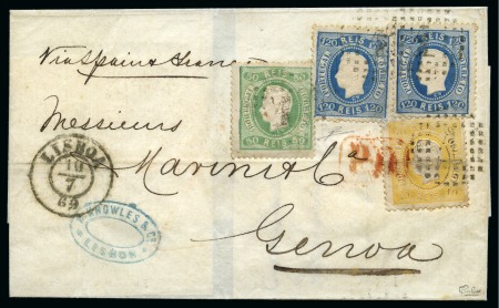 Stamp of Portugal 1869 (Jul 10) Envelope from Lisbon to Genoa with 1