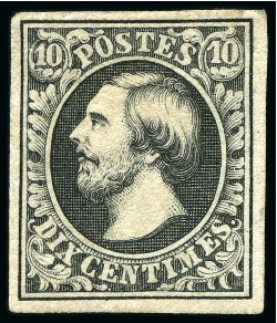 Stamp of Luxembourg 1852 10c and 1s selection incl. three unused of ea