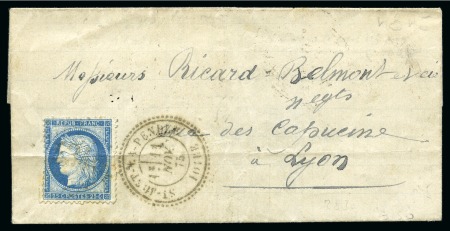 Stamp of France 1875 25c Cérès obl. GC de ST JUST LA PENDUE (Loire