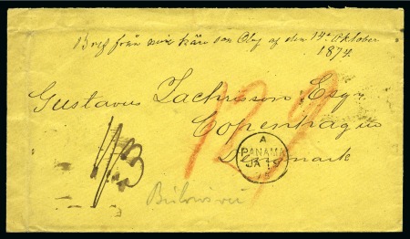 Stamp of Panama 1875 Unfranked envelope from Panama to Denmark, Br