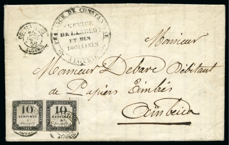 Stamp of Colonies françaises » Algérie 1859 Paire de Taxe n°1 (avec un timbre touché) obl