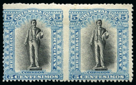 Stamp of Uruguay 1896 5c President Suarez Statue blue & black with 