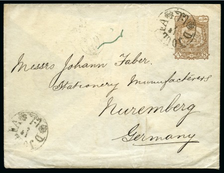 Stamp of Persia » Postal Stationery 1897 8ch Postal stationery cover from Djulfa via T