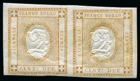 Stamp of Italy 1862 2C Bistre in pair, left example showing "doub