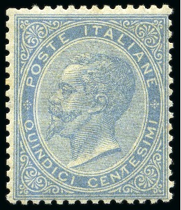 Stamp of Italy 1863 15C Light blue, De La Rue printing, never hin