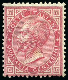 Stamp of Italy 1863 40C Rose-carmine, De La Rue printing, mint, v