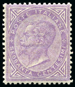 Stamp of Italy 1863 60C Lilac, De La Rue printing, never hinged, 