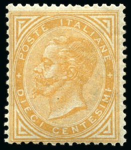 Stamp of Italy 1863 10C Orange, Turin printing, mint, very fine, 