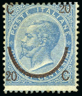 Stamp of Italy 1865 20C on 15C light blue, type 1, mint, very fin