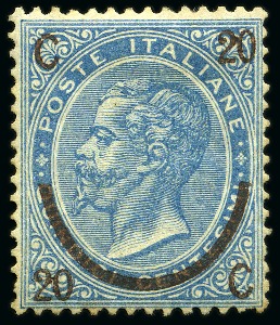 Stamp of Italy 1865 20C on 15C light blue, type 2, well centered,