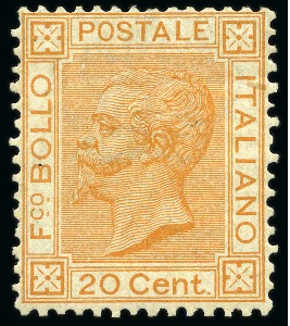 Stamp of Italy 1877 20C Orange, mint, well centered, very fine & 